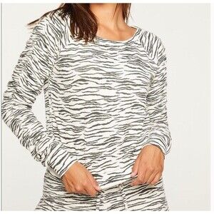 Chaser Bliss Knit Shirred Soft Pullover Sweater Zebra Print Animal Wild Large